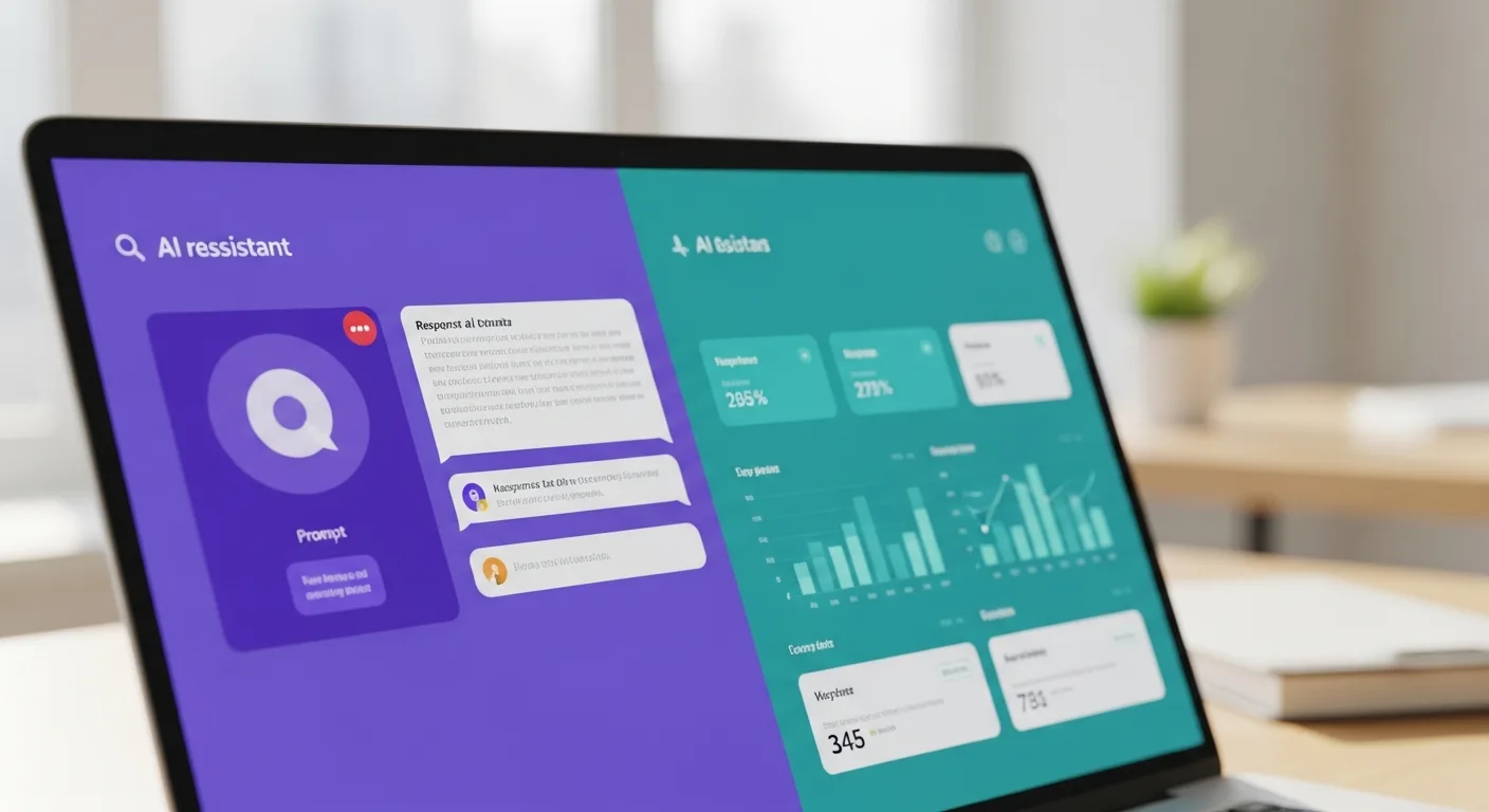 Planejamento de workflow com notebook, sticky notes e smartphones lado a lado sobre superfície de mármore — integração de ferramentas de IA na rotina de gestão de campanhas