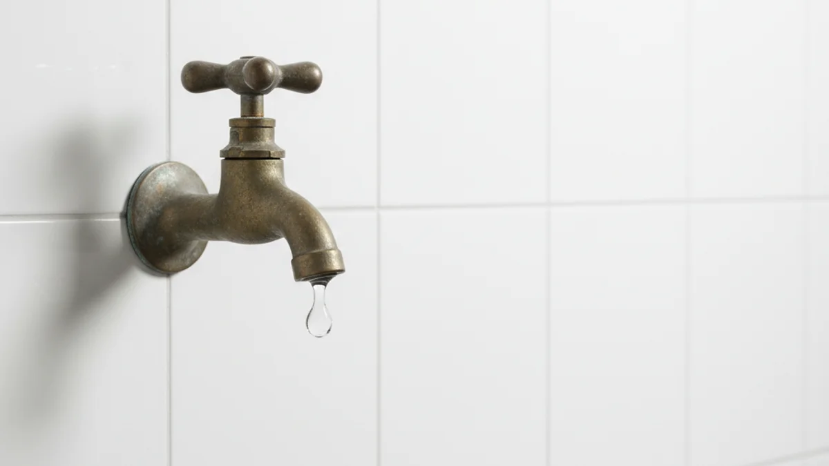 Torneira de latão fechada com gota suspensa, simbolizando o fluxo de leads interrompido.