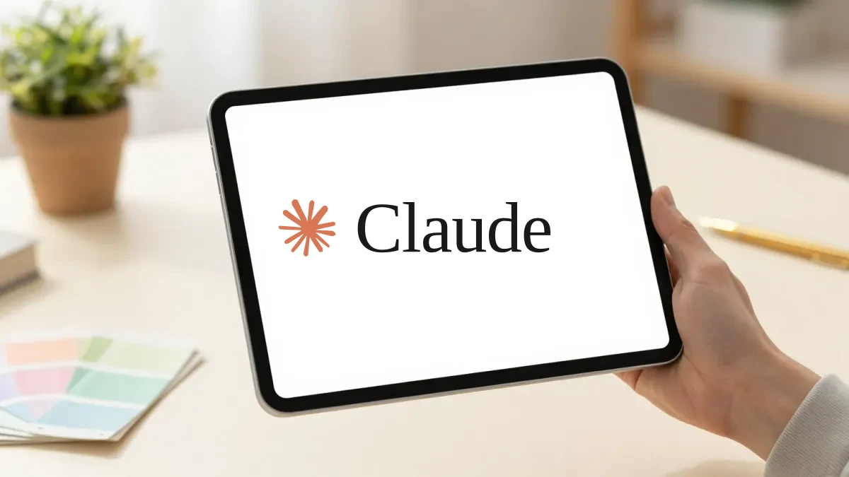 Mãos usando uma interface de IA para criar slides e protótipos com gráficos e elementos visuais em uma tela