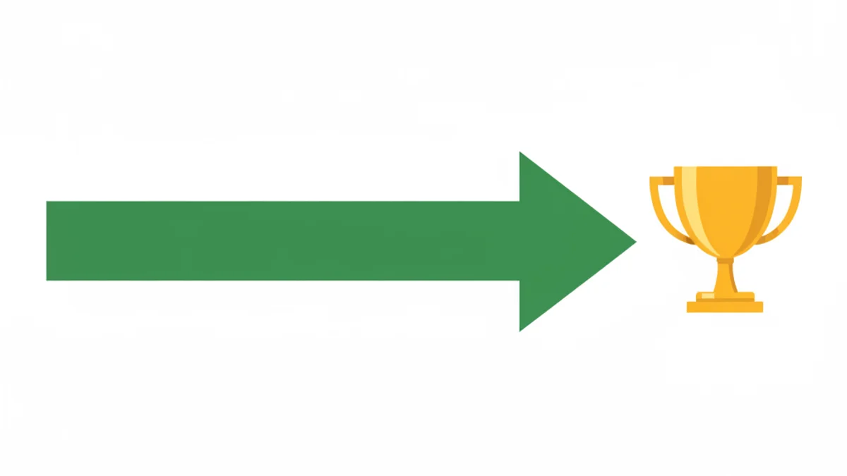 Seta verde apontando para troféu dourado no final do caminho