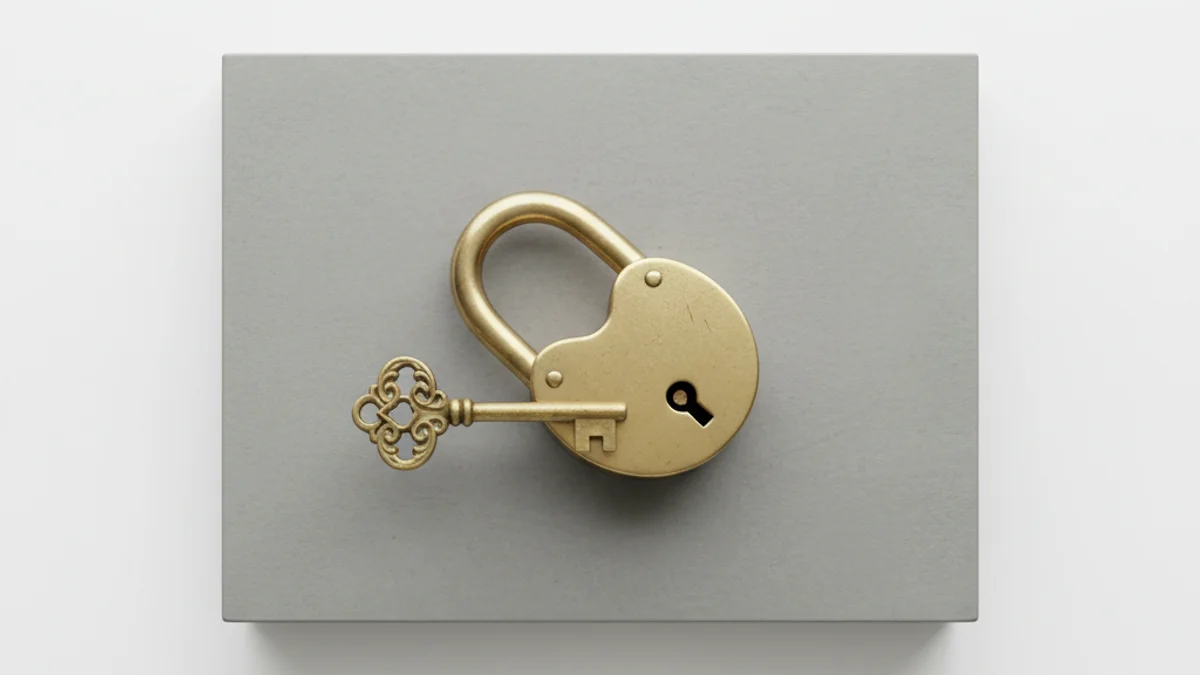 Chave dourada próxima a cadeado sobre superfície de concreto, metáfora para desbloquear respostas.