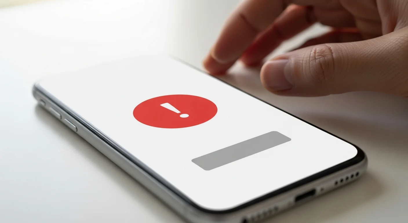 Mão segurando smartphone com notificação de erro vermelho visível na tela — erro ao turbinar publicação no Instagram