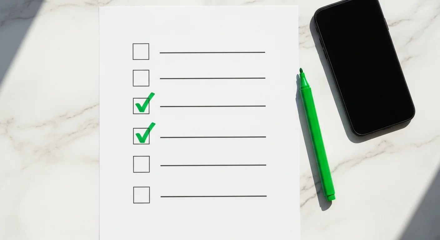 Flat lay com smartphone, caderno e planta sobre mármore branco — guia passo a passo para resolver erro ao turbinar no Instagram