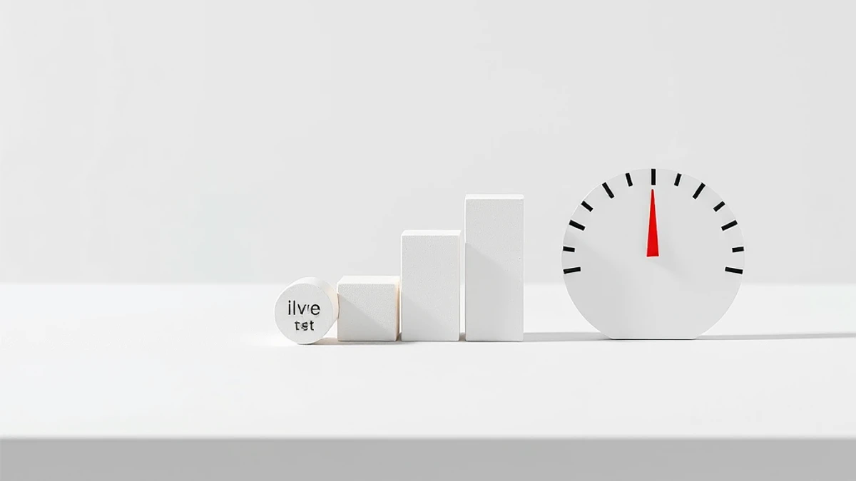 Lupa sobre tablet com gráficos abstratos de barras coloridas em mesa clara iluminada naturalmente.