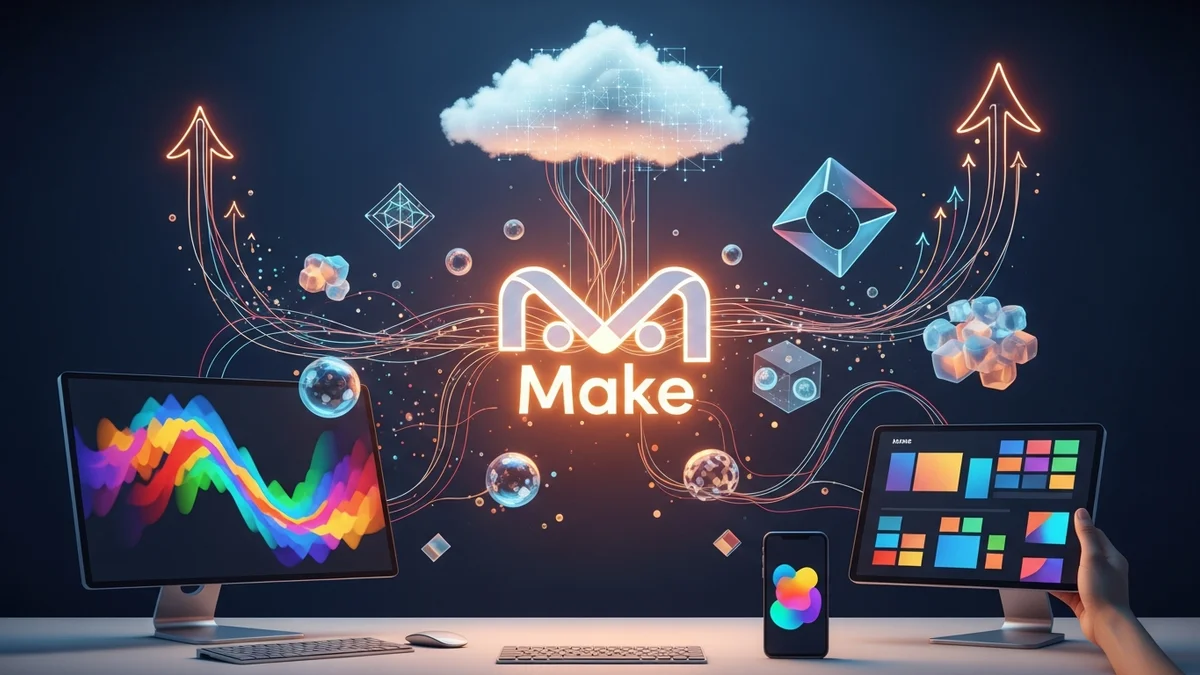 Fluxo de automação conectando webhook do Make ao WhatsApp Business e Mailchimp