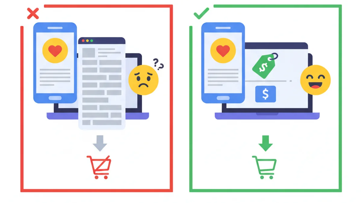 Comparação visual entre anúncio desalinhado e alinhado com a página de destino