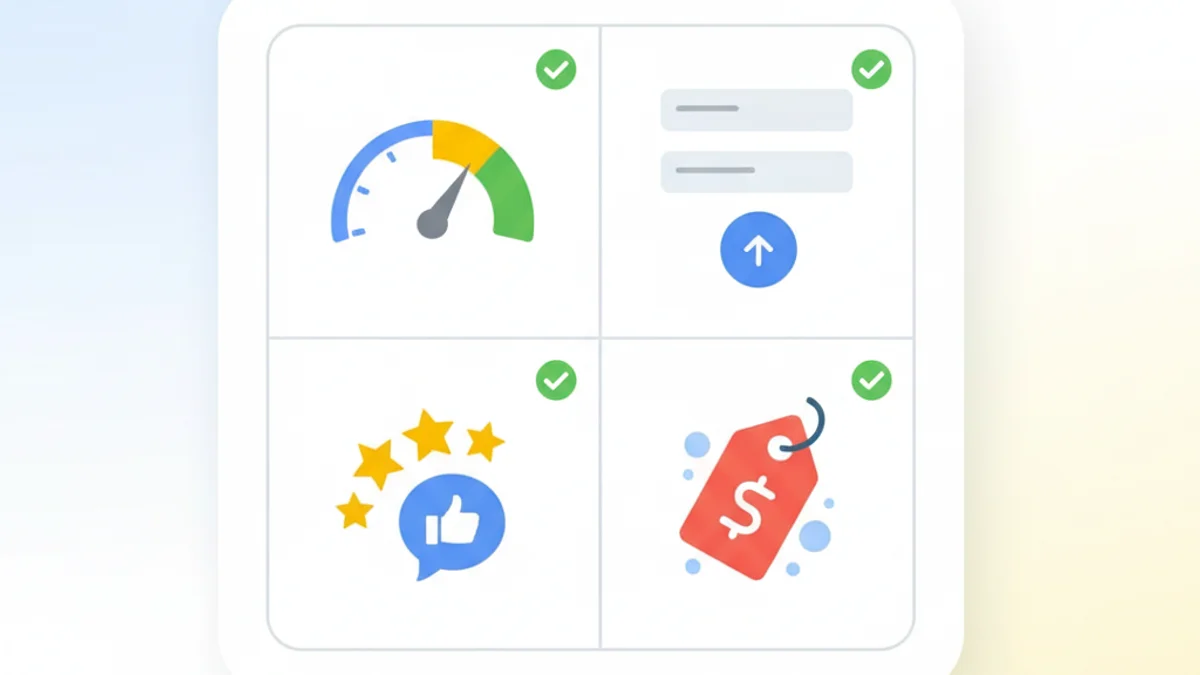 Quatro elementos essenciais de uma landing page otimizada: velocidade, formulário curto, depoimentos e preço visível