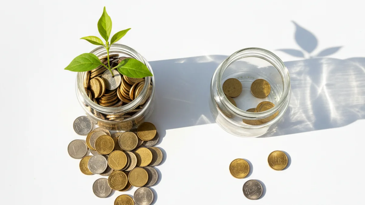 Dois potes de vidro com moedas comparando investimento orgânico versus pago.