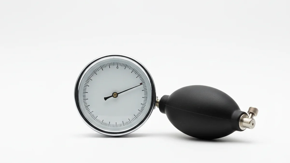 Manômetro analógico de pressão em close-up, metáfora de medição de resultados para corretores.